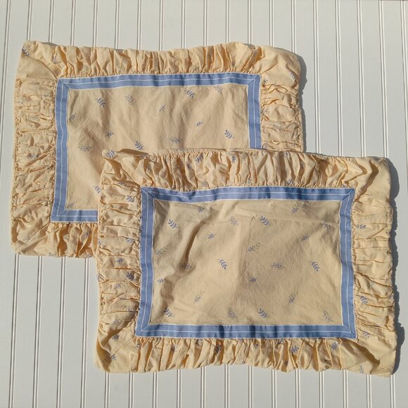 LAURA ASHLEY Pillow Shams Standard Covers Buttercream Yellow Blue Botanical Leaf - Picture 13 of 13